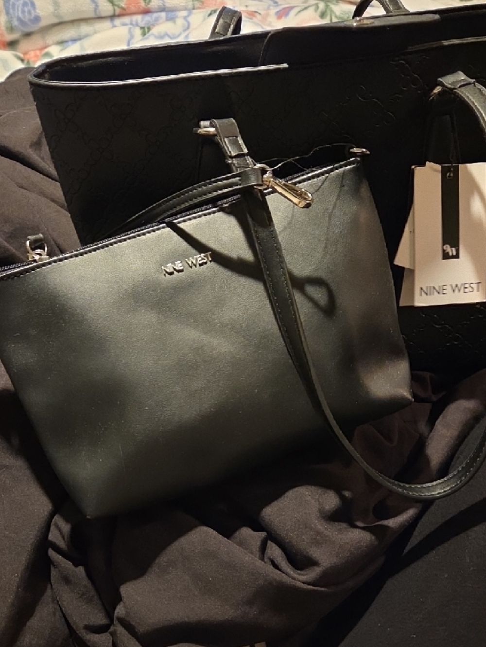 Nine West Black Embossed Chain-Link Tote - Picture 3 of 5